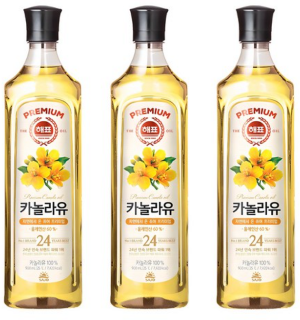 [사조대림] 해표 카놀라유 900ml x3병, 3개