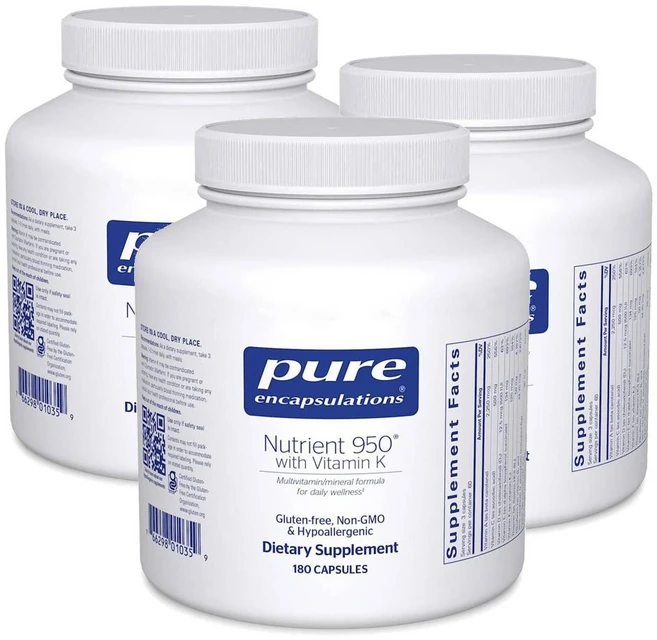 퓨어인캡슐레이션 뉴트리언트 950 비타민K 멀티비타민 캡슐 Pure Encapsulations Nutrient 950 with Vitamin K, 3개, 180정 - 쿠팡