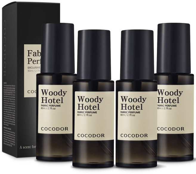코코도르 패브릭 퍼퓸 섬유탈취제 우디호텔, 4개, 80ml
