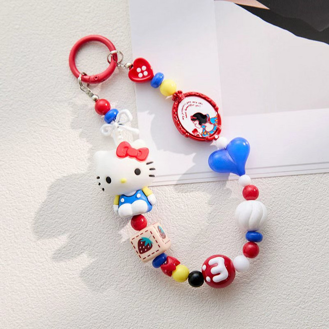 [아띠엘] 헬로 키티 아크릴 구슬 휴대폰 스트랩 키링 열쇠고리 가방고리 목걸이줄, 1개, 원컬러