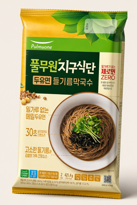 풀무원 지구식단두유면들기름막국수 메밀두유면 냉장밀키트 글루텐프리 간편식, 3개, 421.4g