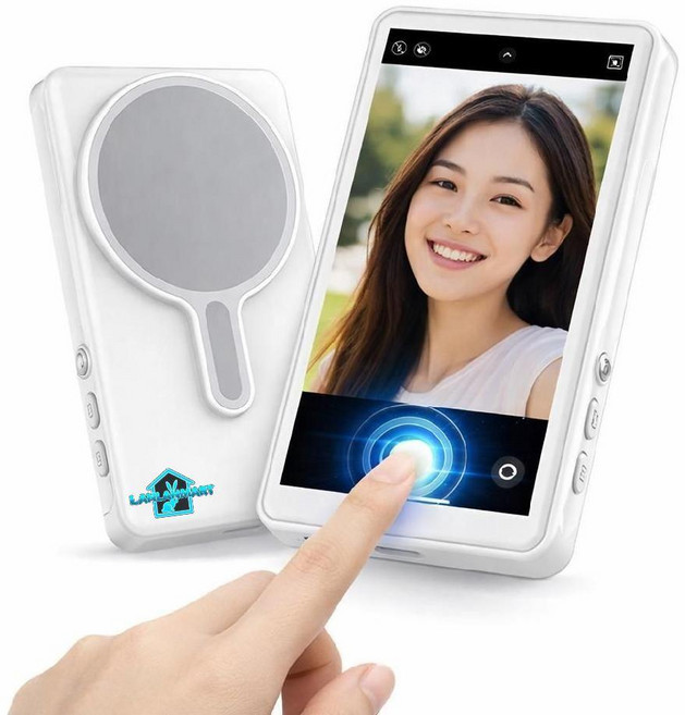 레이란 셀카 모니터 셀피 터치 후면 카메라 여행 스크린 화면 미러링 사운드 브이로그 방송, 화이트 터치모델