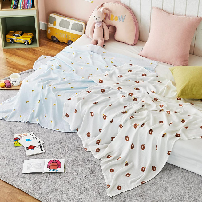 모던하우스 보들보들 뱀부 거즈블랑켓 이불 2P 세트, 베어바나나아이보리민트