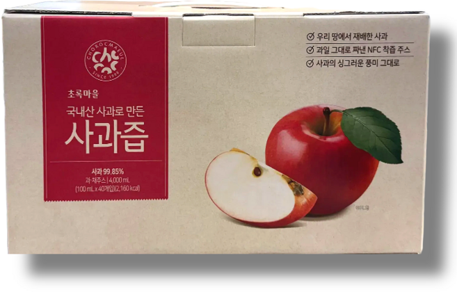 국내산 사과 그대로 짜낸 NFC 착즙주스 사과즙 초록마을, 2박스, 4000L