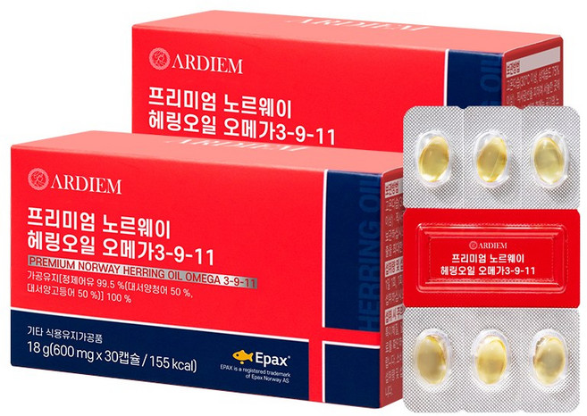 아르디엠 프리미엄 노르웨이 헤링오일 오메가 3-9-11 18g, 2박스, 30캡슐