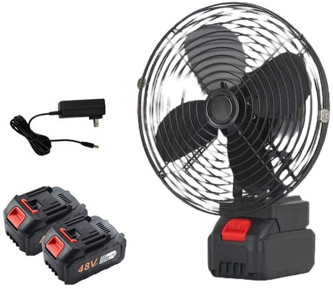 戶外無線充電式便攜扇(12吋/8吋/6吋) 充電池 家用/擺攤/宿舍/戶外/露營/市集, 附電池*2+充電器(全套), 8吋金屬黑