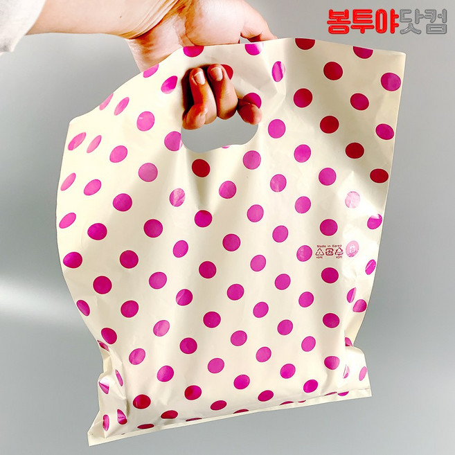 봉투야닷컴 HD PE 30호 비닐쇼핑백 30x39cm 100장, 도트-옐로우핑크, 1개