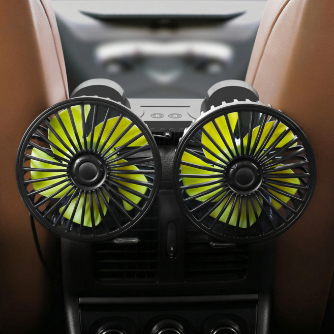 키시크 차량용 뒷좌석 선풍기 각도조절 강력, 옐로블랙, 뒷좌석선풍기