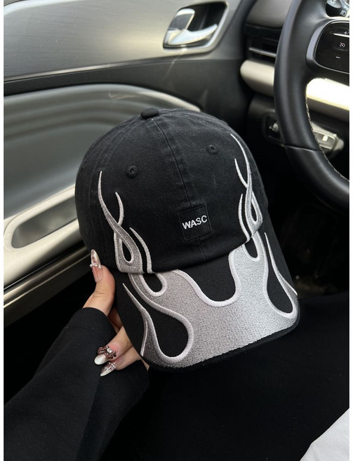 火焰棒球帽 刺繡鴨舌帽 男女美式高街潮牌