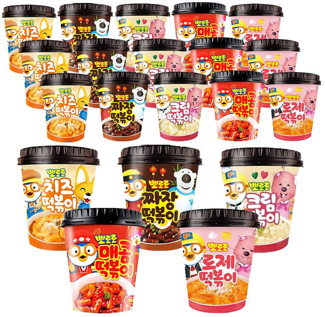 뽀로로 컵 떡볶이 치즈110g 4개+짜장110g 4개+크림115g 4개+매콤120g 4개+로제115g 4개 (총20개) 어린이캠핑여행식품즉석간편, 114g, 20개