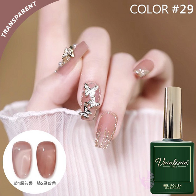 鑽石堂 冰透裸色光撩膠 40色可選 果凍感顯白透色 美甲師推薦 OL通勤百搭色 (附中標) C5-12, 【VDN原色透亮】29, 1個, 15ml