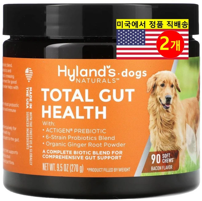 Hyland's Naturals 강아지용 장 소화 면역 건강 관리 토탈 거트 헬스 베이컨 소프트 츄 90개입 270g 1개, 2개 - 쿠팡