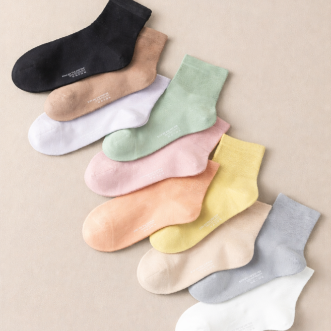 [허니넛] 여성용 중목 순면 발목 양말 5켤레 사계절용