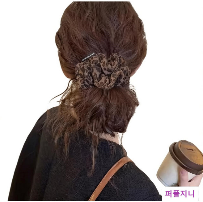 퍼플지니 핸드메이드 고급실키 여성용 호피 헤어슈슈 왕곱창 머리끈 2P