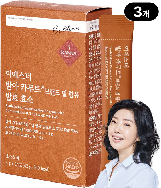 본사직영 여에스더 발아 카무트® 브랜드 밀 함유 발효효소(100만 unit 효소역가) 국민영양 프로젝트, 3박스, 14회분
