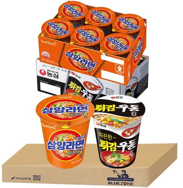 블루존 튀김우동 소컵라면 62g (6입)+삼양라면 소컵라면 65g (6입)