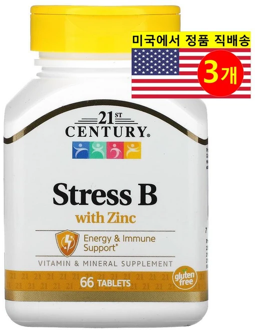 21st Century 21세기 센트리 스트레스 비타민 B 아연 함유, 3개, 66정 - 쿠팡