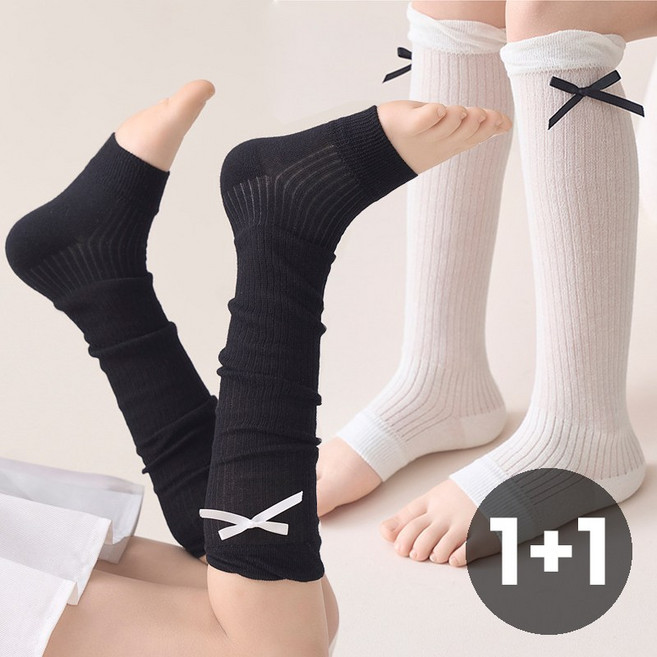 우주슈 아동 여아 리본 타이 레그워머 토리스 니삭스 2종세트