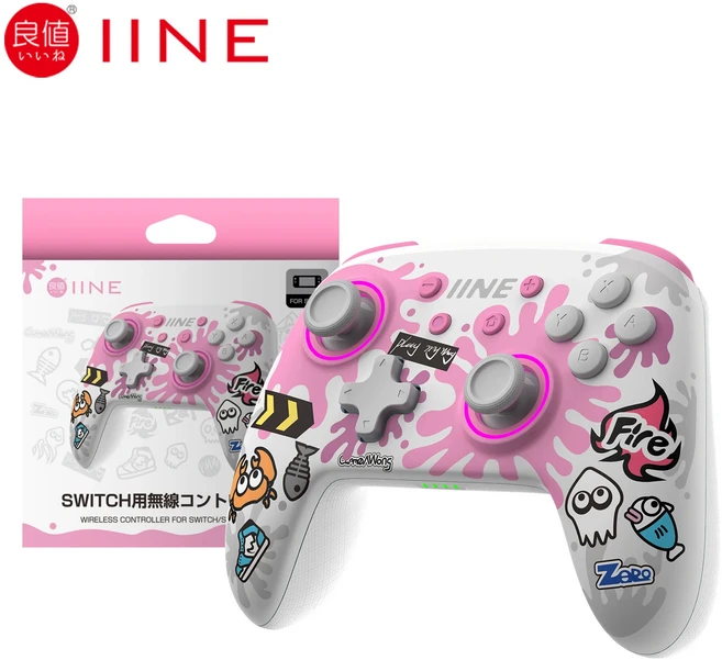 쿠쿠스토어 IINE 골든 그린 무선 웨이크 업 NFC 컨트롤러 닌텐도 스위치 및 OLED 호환, 01 Splatoon Pink
