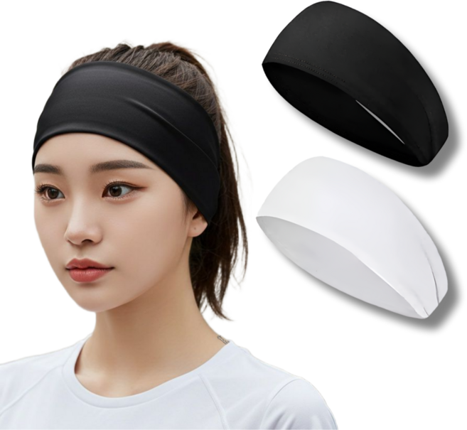 짐스터즈 스포츠 쿨 기능성 와이드 헤어밴드, 1세트, 블랙+화이트