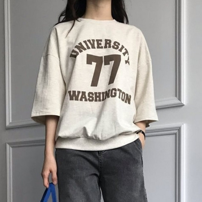 럭키제이 77 레터링 티셔츠 맨투맨 7부 쭈리 여성용 55 66 88 국내제작