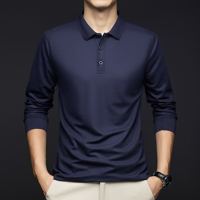 TIMEPURE 가을 중년 남성 비즈니스 캐주얼 긴팔 폴로셔츠 오버핏 카라티 편안한 데일리룩 40대 패션 트렌드 반영 레이어링 추천 아이템