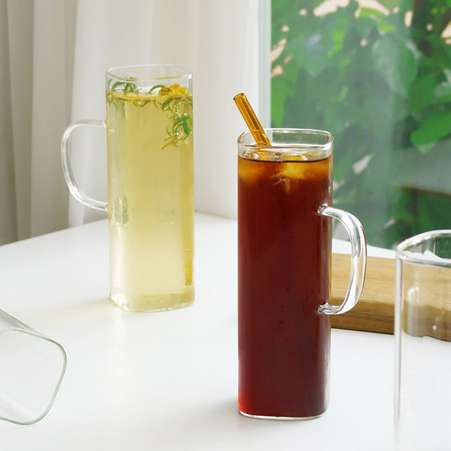 감성 홈카페 사각글라스 내열유리컵 사각컵, 투명, 2개