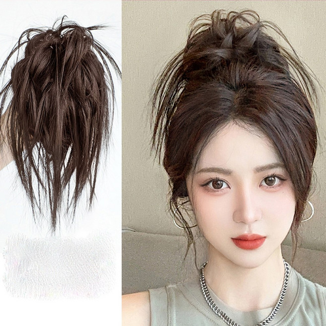 미즈코스 까치머리 가시번 집게 깃털 가발 집게핀 가시머리 슬릭번 포니테일, 1개, 집게핀-라이트브라운