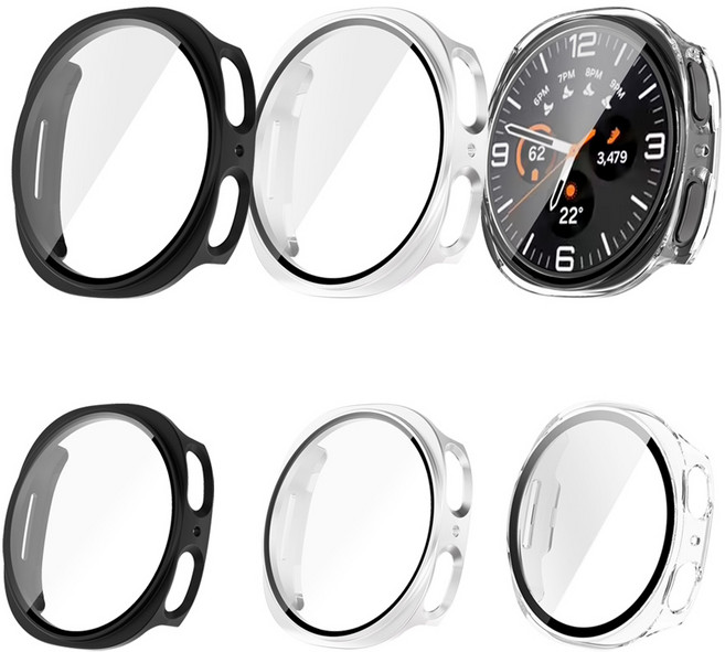 [젤센] 갤럭시워치8 전용 풀커버 일체형 9H 강화유리 케이스 베이직 3개 세트, 투명+실버+블랙