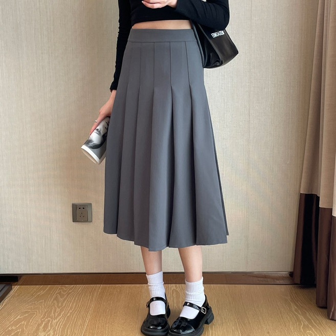 화지나무 A라인 하이웨스트 플리츠 롱 스커트