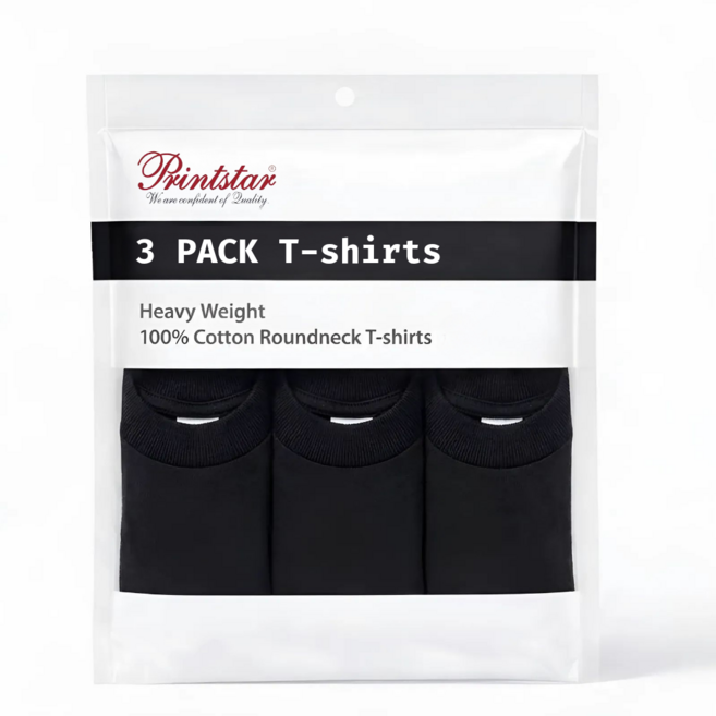 [3PACK] 프린트스타 남녀공용 17수 반팔티 무지 순면 100% 통기성 라운드 티셔츠 085-CVT