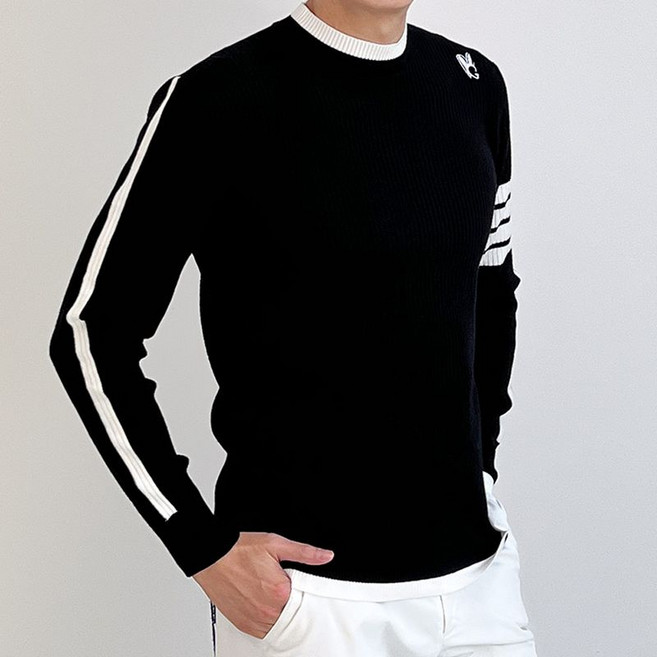 지니골프 남자골프니트 세로골지 라운드 니트티셔츠