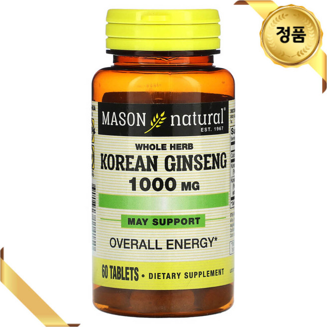 Mason Natural 고려 인삼 1000mg 60 캡슐 칼슘 허브, 1개