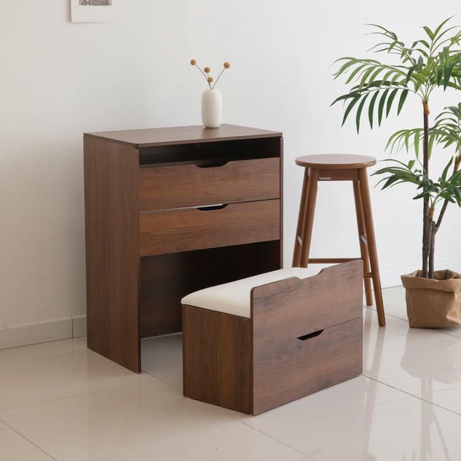 에스엘가구 화장대세트의자포함 미니 화장대 수납장, 월넛 48