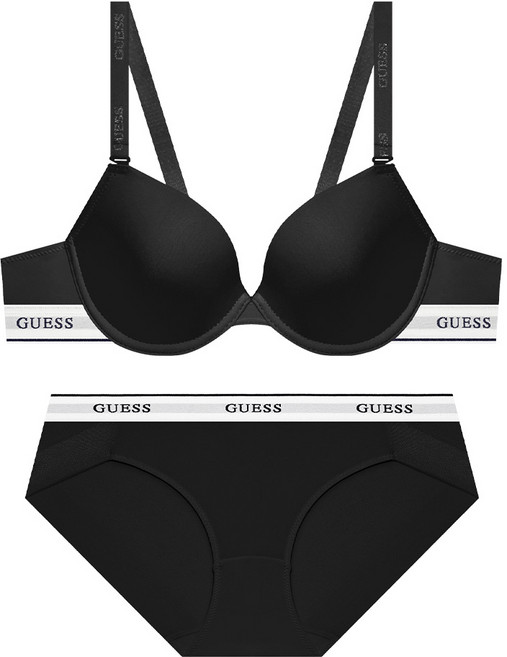 게스언더웨어 화이트밴딩 스탠다드 브라 팬티 세트 - 블랙