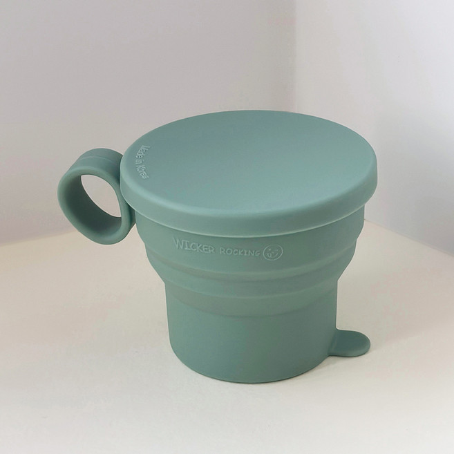 접이식 손잡이 실리콘 소독컵 머그컵 국내생산 전자레인지 중탕 휴대용 다용도 다회용 캠핑 등산 여행용 폴딩컵 생리컵 케이스 보관컵 보관함, 1개