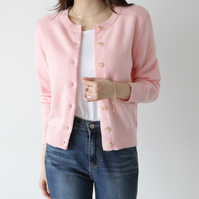 제니트 여성 보송 폭닥 라운드넥 긴팔 니트 가디건 베이직