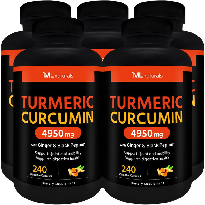 [미국빠른직구] 신제품 마이라이프 내추럴스 유기농 강황 커큐민 4950mg (진저+블랙페퍼), 5개, 240정