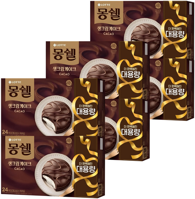 몽쉘 생크림케이크 대용량 2종세트 원조 카카오, 816g, 6개