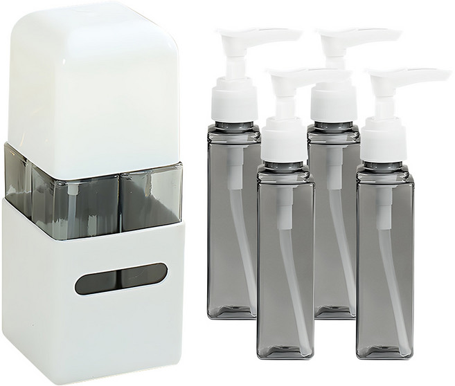 집똑똑이 여행용 공병 4 in 1 디스펜서 기내용 공병세트 사각형, 1개, 라이트 그레이