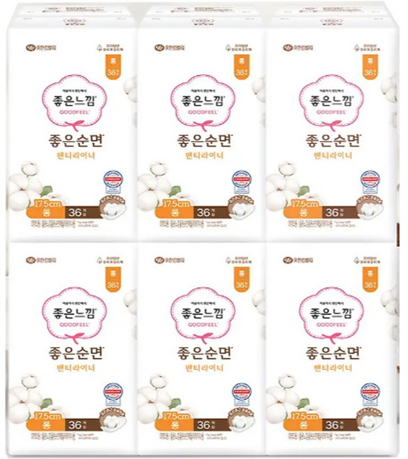좋은느낌 좋은순면 팬티라이너, 롱, 36개입, 6개