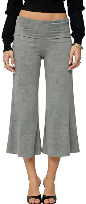 Seyurigaoka Fold Over Capri Gaucho Pants for Women Cropped Wide Leg Flowy Gauchos Low Rise Flare Y, Polka Dots Grey