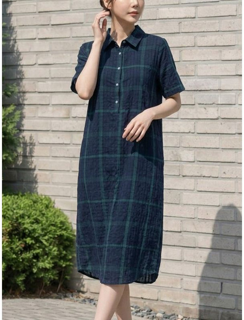 [디얼마미] 브리 체크 린넨 원피스 마담 미시 중년 여성 빅사이즈 40대 50대