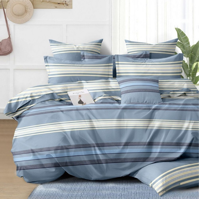 晨木家居 極緻抗菌雲織棉床包組 R56 沁藍條紋 德國銀離子技術 防蟎 可水洗 台灣製造 (單人/雙人/加大/特大)