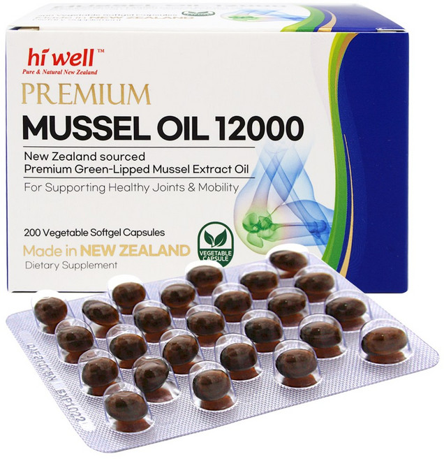 Hiwell Mussel 12000 200캡슐 하이웰 초록홍합 오일 뉴질랜드 초록입 홍합, 200정, 1개