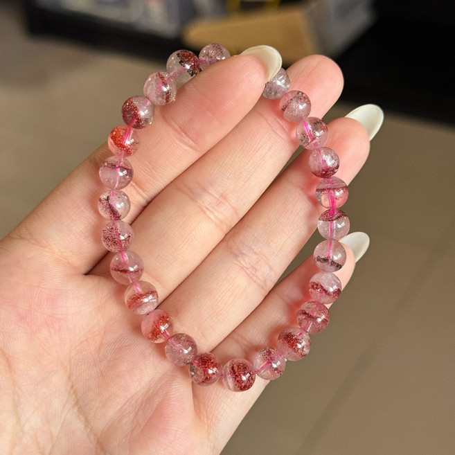 超七草莓聚寶盆手珠 7mm 豔色晶體閃亮手串