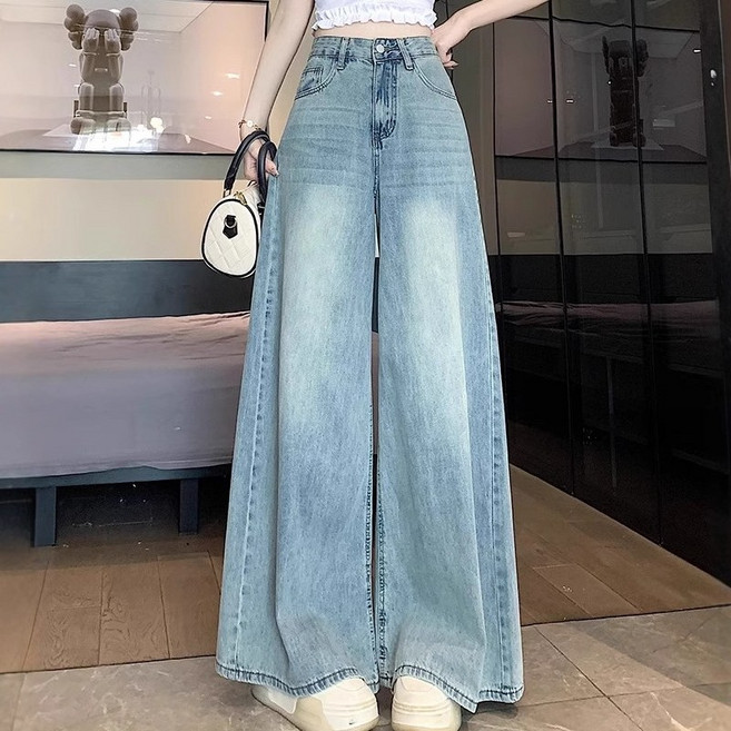 쁘띠꼬모 여성 연청 와이드진 데님 팬츠 일자 통바지 GX551522