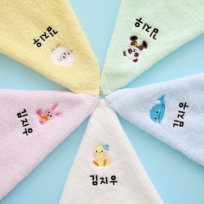 야자수샵 KC인증 이름자수 어린이집 캐릭터 고리수건 5매세트 핸드타월, 이름자수 캐릭터 5매 세트, 1개