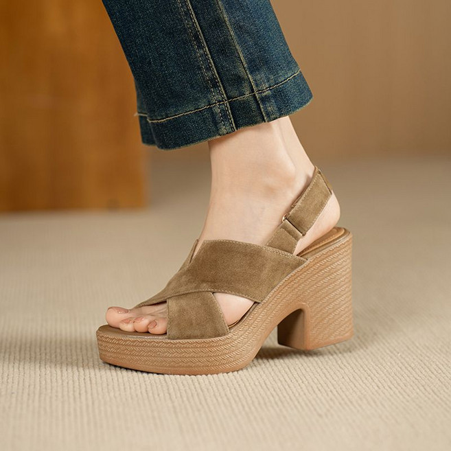 여성용 여름 데일리 오픈토 키높이 하이힐 가보시 스트랩 샌들 8CM굽 25JH07JJ