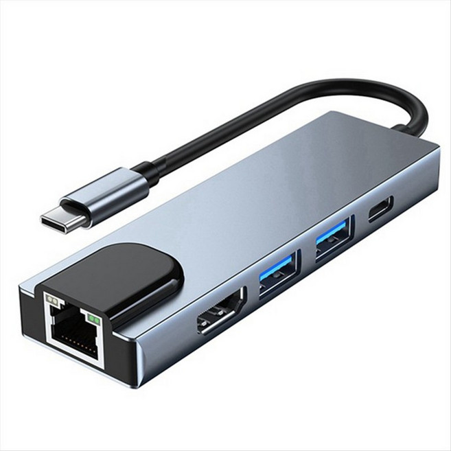 유형 C 도킹 스테이션 허브 5-in-1 유형 C에서 RJ45 USB3.0 USB3.0 USB C Hub Type C 스플리터에서 HDMI 호환 4K 노트북 어댑터, 회색